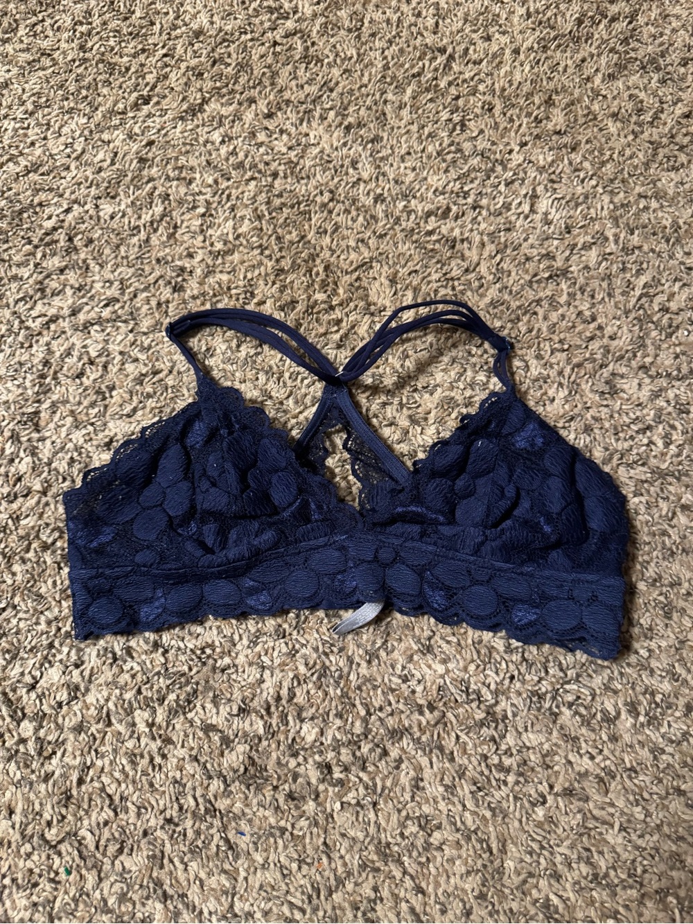 aerie Navy Lace Bralette with Crisscross Straps